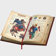 Open book with illustrations of samurai on a white background