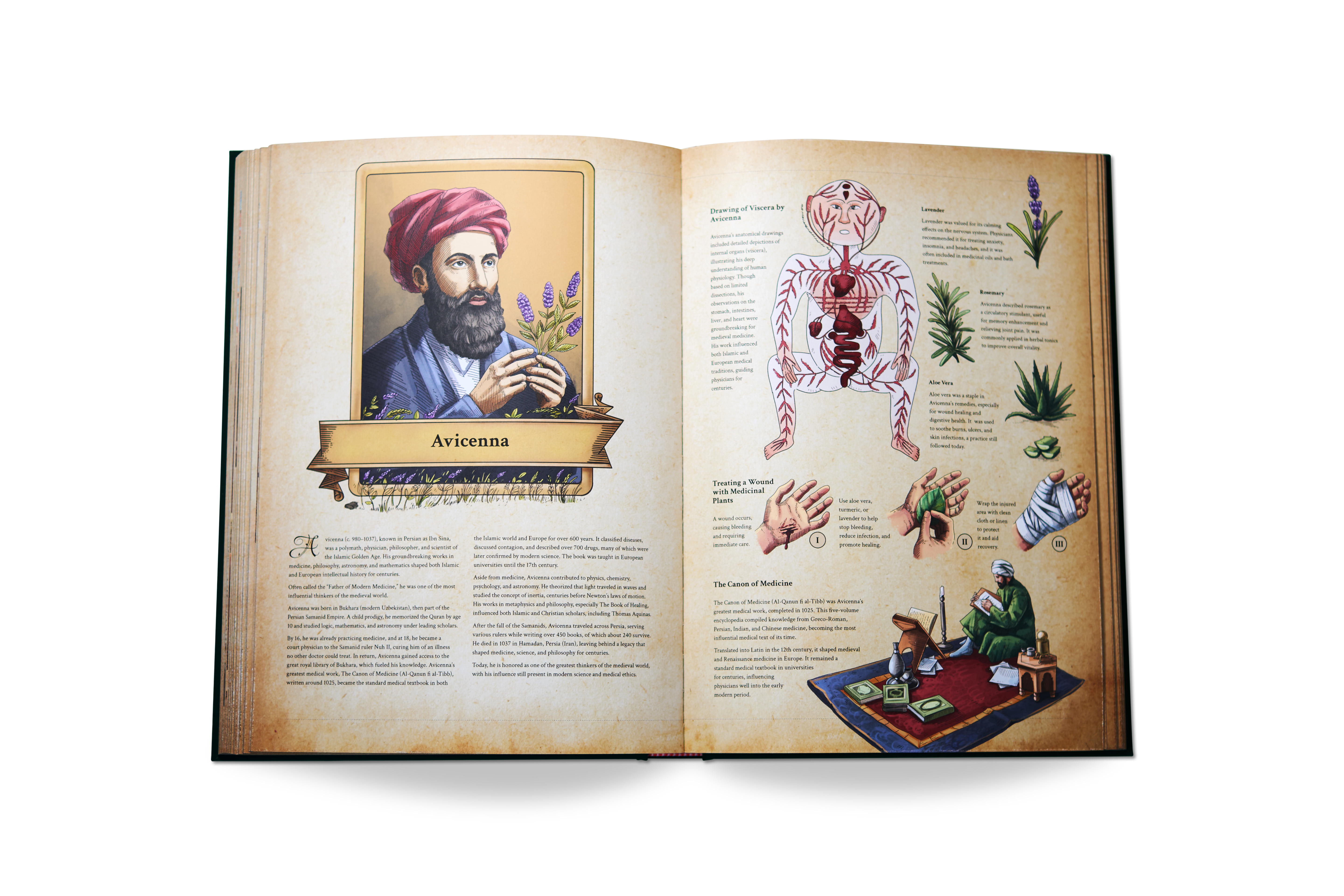 Open book with illustrations and text on a white background the Codex Rebel Thinkers