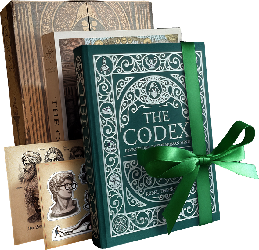 Decorative book titled 'The Codex' with a green ribbon on a white background