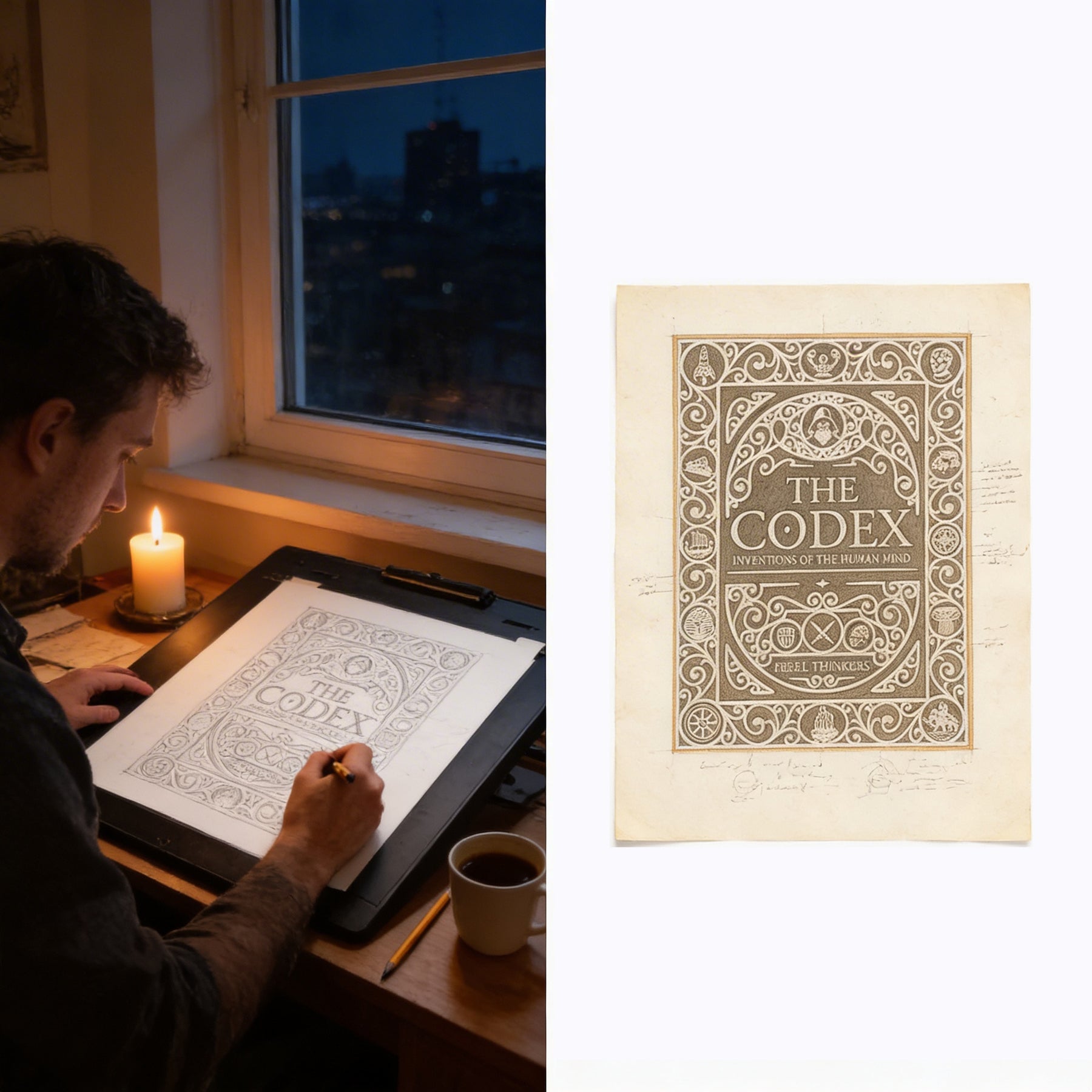 One of 12 Ukrainian illustrators working on The Codex. Every spread is drawn from scratch — no stock art, no digital shortcuts.