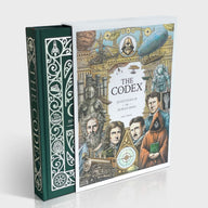 Book titled 'The Codex' with decorative cover and illustration of people on a white background