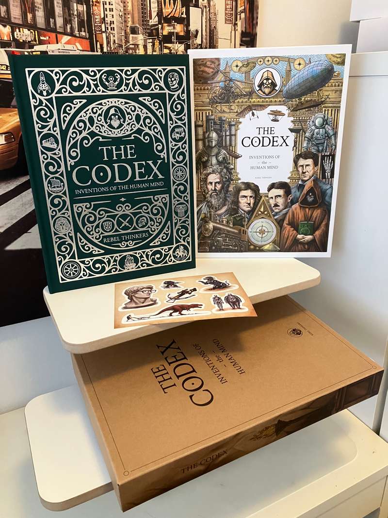 The Codex Inventions of the Human Mind hardcover book set with slipcover and custom shipping box.